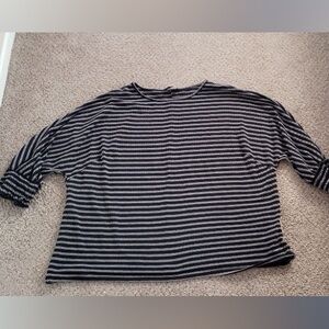 Fred David Black and White Striped Long Sleeve Tee